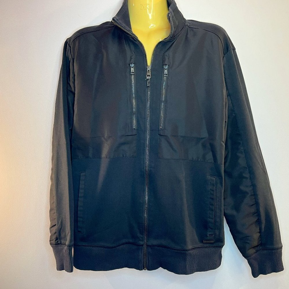 Calvin Klein Men's Black Zippered Chest Pockets Bomber Jacket - Size Large